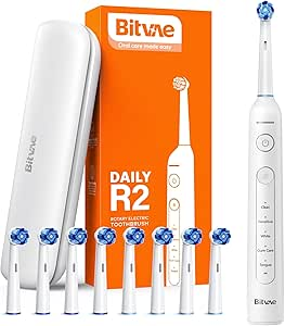 فرشاة أسنان BVR2 بيضاء من بيتفي، ومعها 8 رؤوس فرشاة + شنطة سفر بلون أبيض
